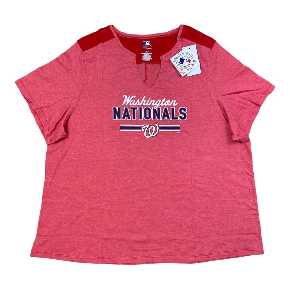 Washington Nationals T-Shirt Women's 2X Red Notch Vee Switch Hitter MLB Tee NWT